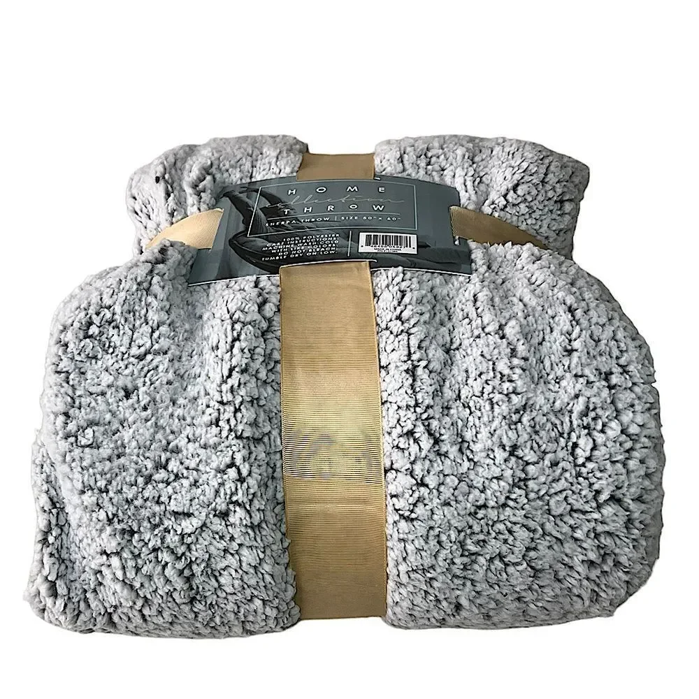 Home Collection Sherpa Throw Gray and White